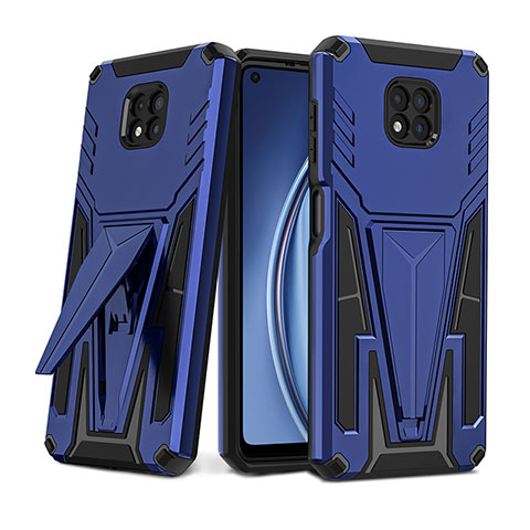 Coque Contour Silicone et Plastique Housse Etui Mat avec Support pour Motorola Moto G Power (2021) Bleu