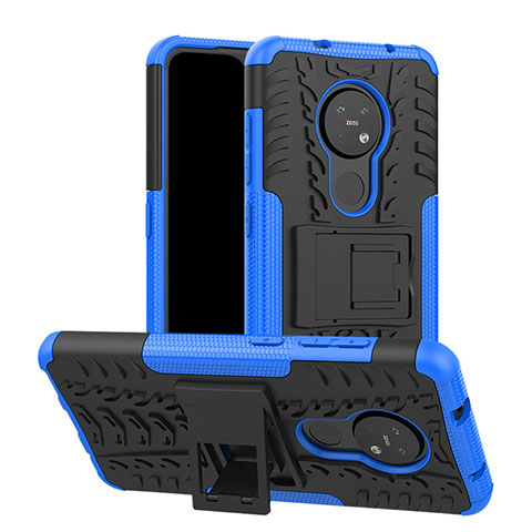 Coque Contour Silicone et Plastique Housse Etui Mat avec Support pour Nokia 7.2 Bleu
