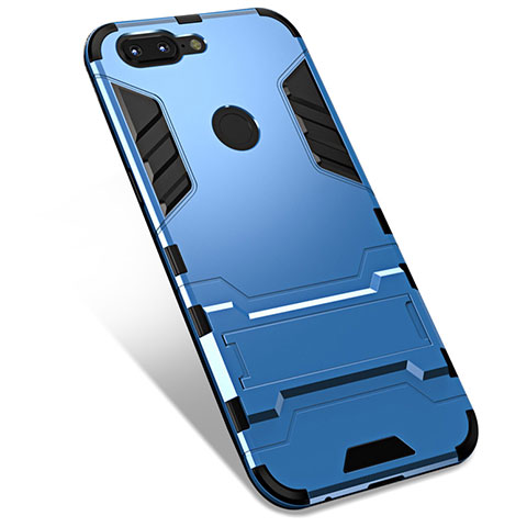 Coque Contour Silicone et Plastique Housse Etui Mat avec Support pour OnePlus 5T A5010 Bleu