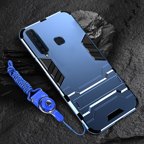 Coque Contour Silicone et Plastique Housse Etui Mat avec Support pour Samsung Galaxy A9 (2018) A920 Bleu