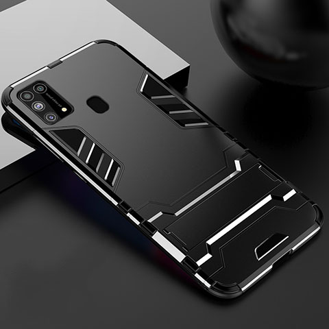 Coque Contour Silicone et Plastique Housse Etui Mat avec Support pour Samsung Galaxy M31 Prime Edition Noir