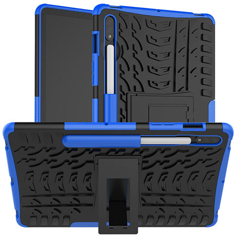 Coque Contour Silicone et Plastique Housse Etui Mat avec Support pour Samsung Galaxy Tab S7 11 Wi-Fi SM-T870 Bleu