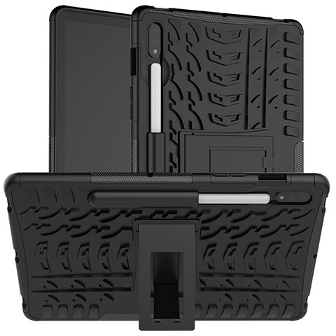 Coque Contour Silicone et Plastique Housse Etui Mat avec Support pour Samsung Galaxy Tab S7 11 Wi-Fi SM-T870 Noir