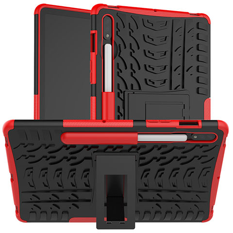Coque Contour Silicone et Plastique Housse Etui Mat avec Support pour Samsung Galaxy Tab S7 4G 11 SM-T875 Rouge