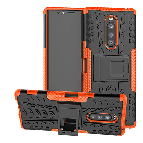 Coque Contour Silicone et Plastique Housse Etui Mat avec Support pour Sony Xperia 1 Orange