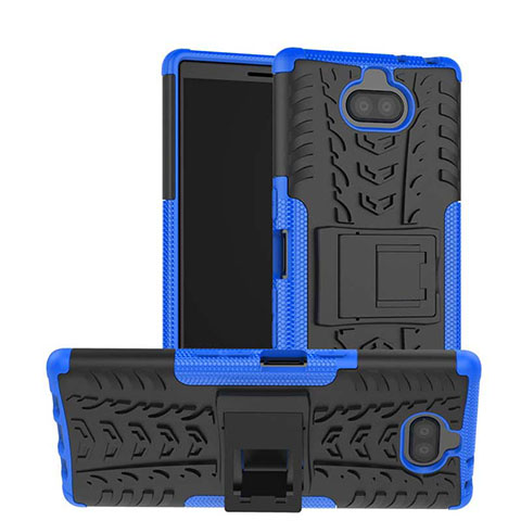 Coque Contour Silicone et Plastique Housse Etui Mat avec Support pour Sony Xperia 10 Bleu
