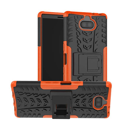 Coque Contour Silicone et Plastique Housse Etui Mat avec Support pour Sony Xperia 10 Plus Orange