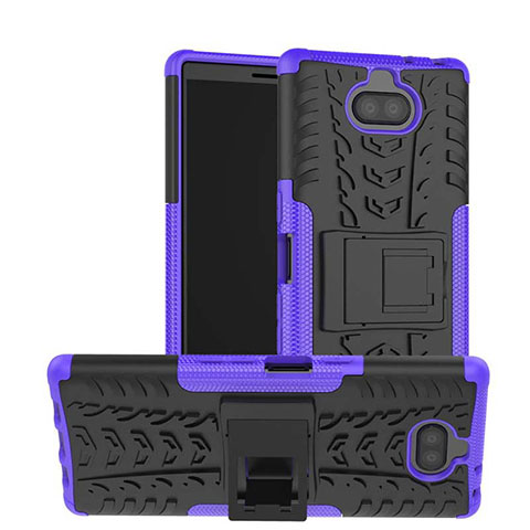 Coque Contour Silicone et Plastique Housse Etui Mat avec Support pour Sony Xperia 10 Violet
