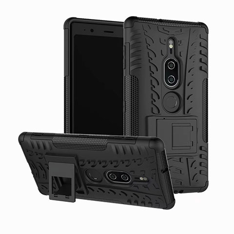 Coque Contour Silicone et Plastique Housse Etui Mat avec Support pour Sony Xperia XZ2 Premium Noir