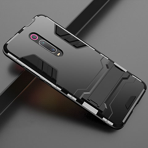 Coque Contour Silicone et Plastique Housse Etui Mat avec Support pour Xiaomi Mi 9T Noir