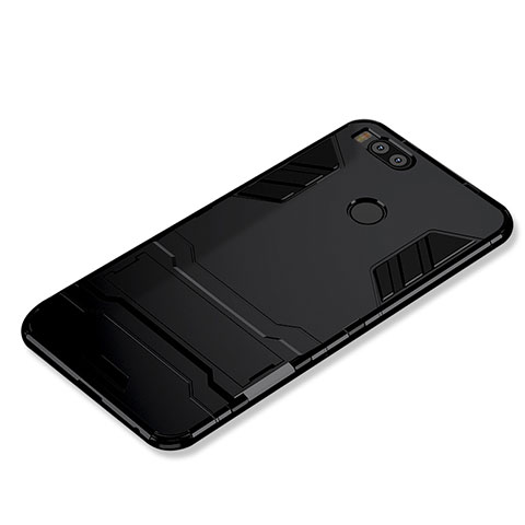 Coque Contour Silicone et Plastique Housse Etui Mat avec Support pour Xiaomi Mi A1 Noir