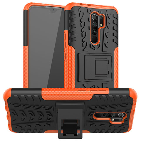 Coque Contour Silicone et Plastique Housse Etui Mat avec Support pour Xiaomi Redmi 9 Orange