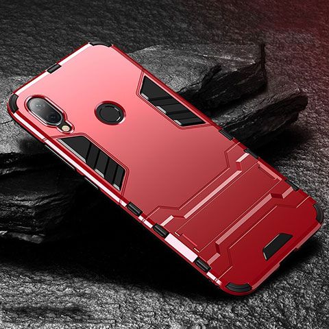 Coque Contour Silicone et Plastique Housse Etui Mat avec Support pour Xiaomi Redmi Note 7 Pro Rouge