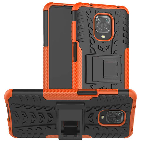 Coque Contour Silicone et Plastique Housse Etui Mat avec Support pour Xiaomi Redmi Note 9 Pro Orange