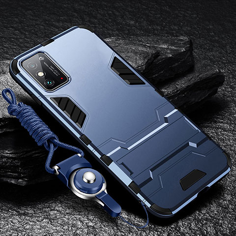 Coque Contour Silicone et Plastique Housse Etui Mat avec Support R01 pour Huawei Honor X10 Max 5G Bleu