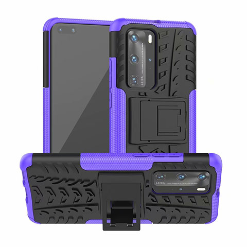 Coque Contour Silicone et Plastique Housse Etui Mat avec Support R01 pour Huawei P40 Pro Violet