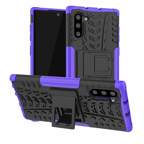Coque Contour Silicone et Plastique Housse Etui Mat avec Support R01 pour Samsung Galaxy Note 10 5G Violet