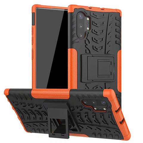 Coque Contour Silicone et Plastique Housse Etui Mat avec Support R01 pour Samsung Galaxy Note 10 Plus Orange