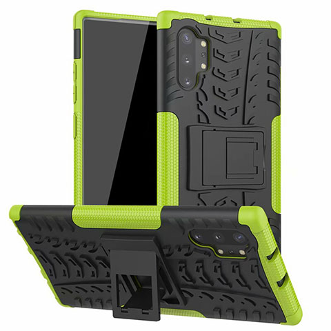 Coque Contour Silicone et Plastique Housse Etui Mat avec Support R01 pour Samsung Galaxy Note 10 Plus Vert