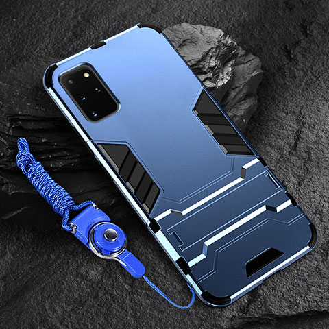 Coque Contour Silicone et Plastique Housse Etui Mat avec Support R01 pour Samsung Galaxy S20 Plus Bleu