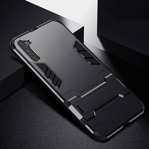 Coque Contour Silicone et Plastique Housse Etui Mat avec Support R02 pour Samsung Galaxy Note 10 5G Noir