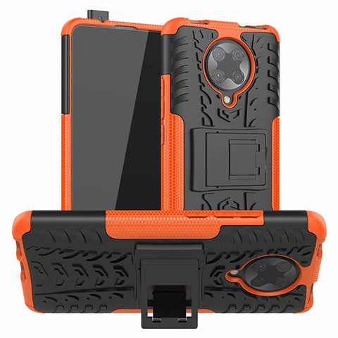 Coque Contour Silicone et Plastique Housse Etui Mat avec Support R02 pour Xiaomi Redmi K30 Pro 5G Orange