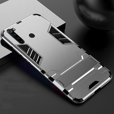 Coque Contour Silicone et Plastique Housse Etui Mat avec Support R02 pour Xiaomi Redmi Note 8 Argent