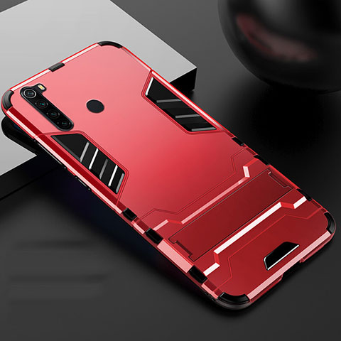 Coque Contour Silicone et Plastique Housse Etui Mat avec Support R02 pour Xiaomi Redmi Note 8 Rouge