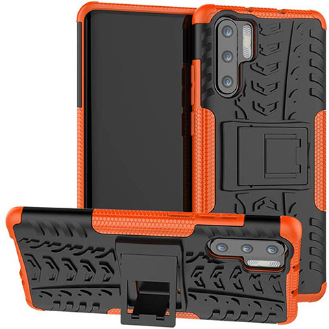 Coque Contour Silicone et Plastique Housse Etui Mat avec Support R03 pour Huawei P30 Pro New Edition Orange