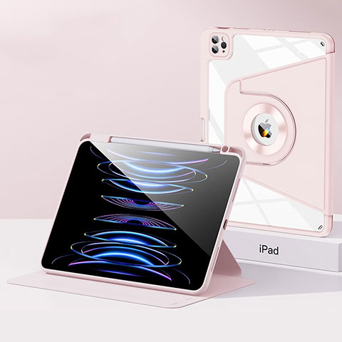 Coque Contour Silicone et Plastique Housse Etui Mat avec Support S01 pour Apple iPad Pro 12.9 (2021) Or Rose