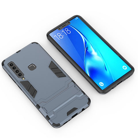 Coque Contour Silicone et Plastique Housse Etui Mat avec Support T02 pour Samsung Galaxy A9 (2018) A920 Bleu