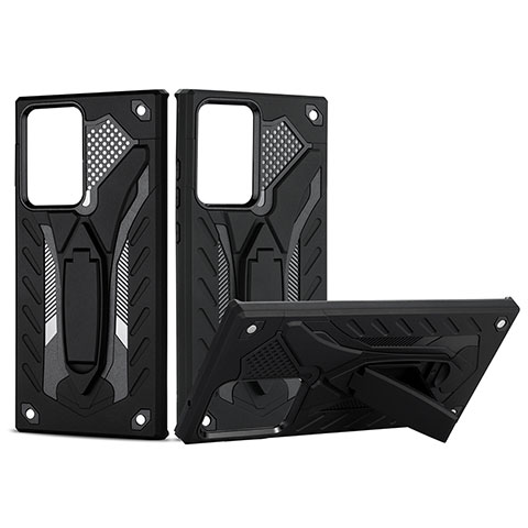 Coque Contour Silicone et Plastique Housse Etui Mat avec Support YF2 pour Samsung Galaxy Note 20 Ultra 5G Noir