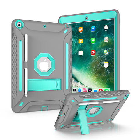 Coque Contour Silicone et Plastique Housse Etui Mat avec Support YJ1 pour Apple iPad 10.2 (2020) Gris