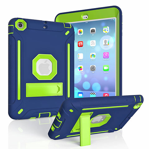 Coque Contour Silicone et Plastique Housse Etui Mat avec Support YJ1 pour Apple iPad Mini 3 Bleu