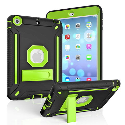 Coque Contour Silicone et Plastique Housse Etui Mat avec Support YJ1 pour Apple iPad Mini 3 Vert