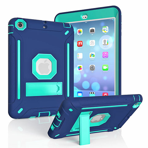 Coque Contour Silicone et Plastique Housse Etui Mat avec Support YJ2 pour Apple iPad Mini 2 Bleu