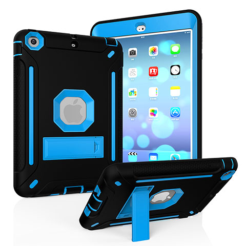 Coque Contour Silicone et Plastique Housse Etui Mat avec Support YJ2 pour Apple iPad Mini 3 Bleu et Noir