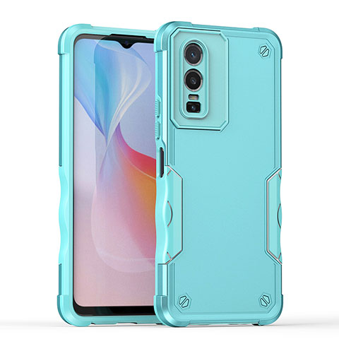 Coque Contour Silicone et Plastique Housse Etui Mat QW1 pour Vivo Y76 5G Bleu Clair