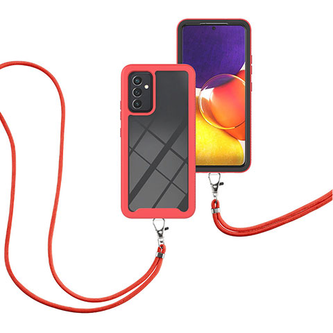 Coque Contour Silicone et Plastique Housse Etui Protection Integrale 360 Degres avec Laniere Strap pour Samsung Galaxy A05s Rouge