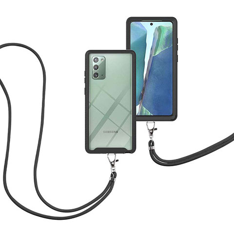 Coque Contour Silicone et Plastique Housse Etui Protection Integrale 360 Degres avec Laniere Strap pour Samsung Galaxy Note 20 5G Noir