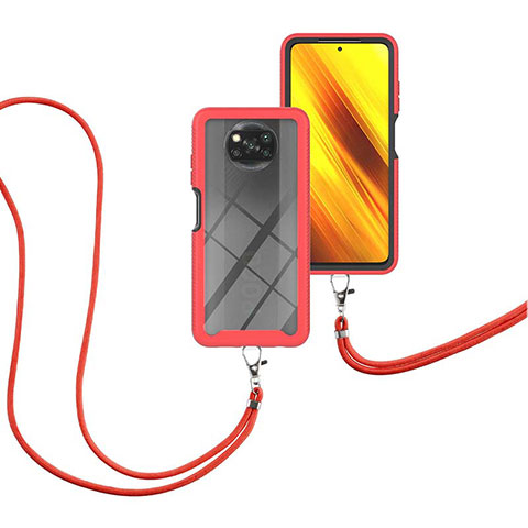 Coque Contour Silicone et Plastique Housse Etui Protection Integrale 360 Degres avec Laniere Strap pour Xiaomi Poco X3 NFC Rouge