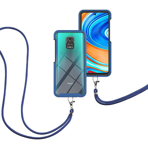 Coque Contour Silicone et Plastique Housse Etui Protection Integrale 360 Degres avec Laniere Strap pour Xiaomi Redmi Note 9S Bleu