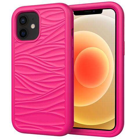 Coque Contour Silicone et Plastique Housse Etui Protection Integrale 360 Degres R01 pour Apple iPhone 12 Rose Rouge