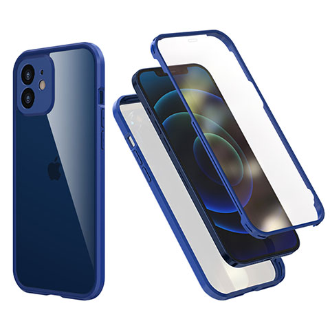 Coque Contour Silicone et Plastique Housse Etui Protection Integrale 360 Degres R05 pour Apple iPhone 12 Mini Bleu