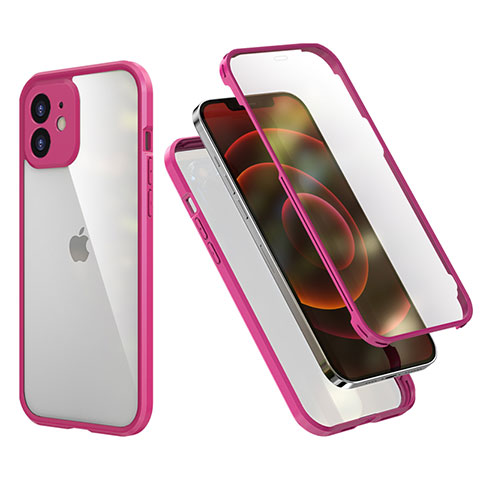 Coque Contour Silicone et Plastique Housse Etui Protection Integrale 360 Degres R05 pour Apple iPhone 12 Mini Rose Rouge