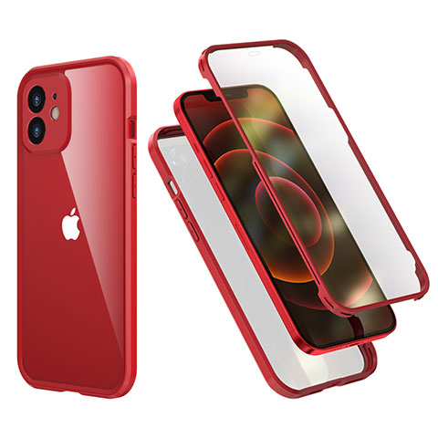 Coque Contour Silicone et Plastique Housse Etui Protection Integrale 360 Degres R05 pour Apple iPhone 12 Mini Rouge