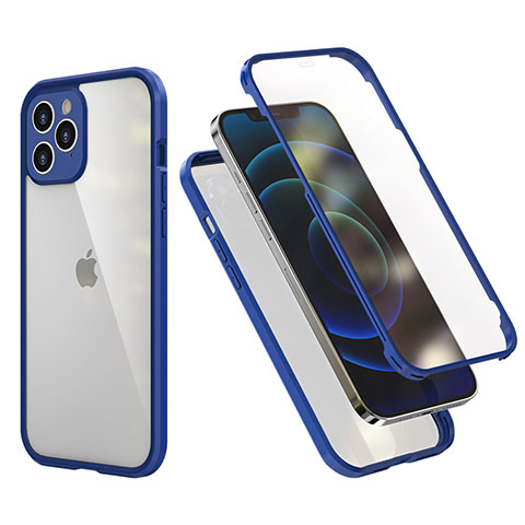 Coque Contour Silicone et Plastique Housse Etui Protection Integrale 360 Degres R05 pour Apple iPhone 12 Pro Bleu