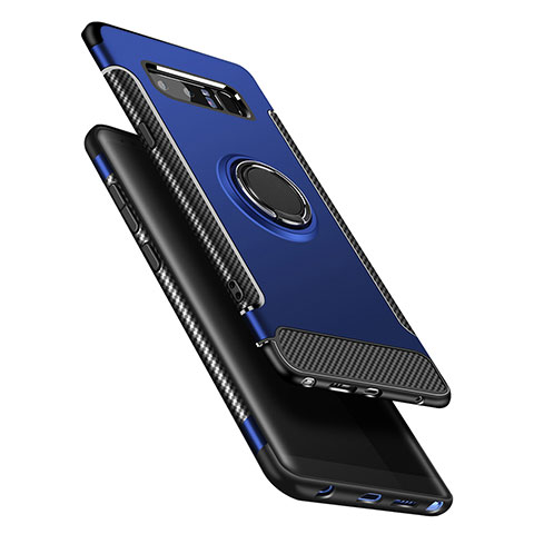 Coque Contour Silicone et Plastique Mat avec Support Bague Anneau A01 pour Samsung Galaxy Note 8 Bleu