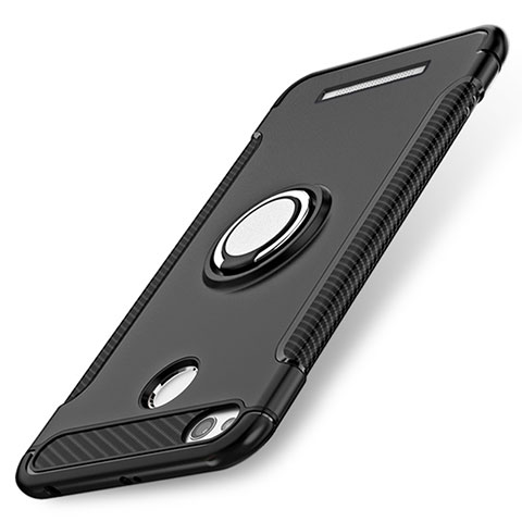 Coque Contour Silicone et Plastique Mat avec Support Bague Anneau pour Xiaomi Redmi 3 High Edition Noir