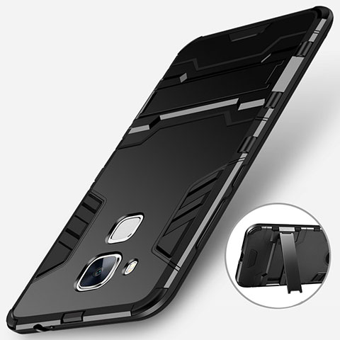 Coque Contour Silicone et Plastique Mat avec Support pour Huawei G9 Plus Noir